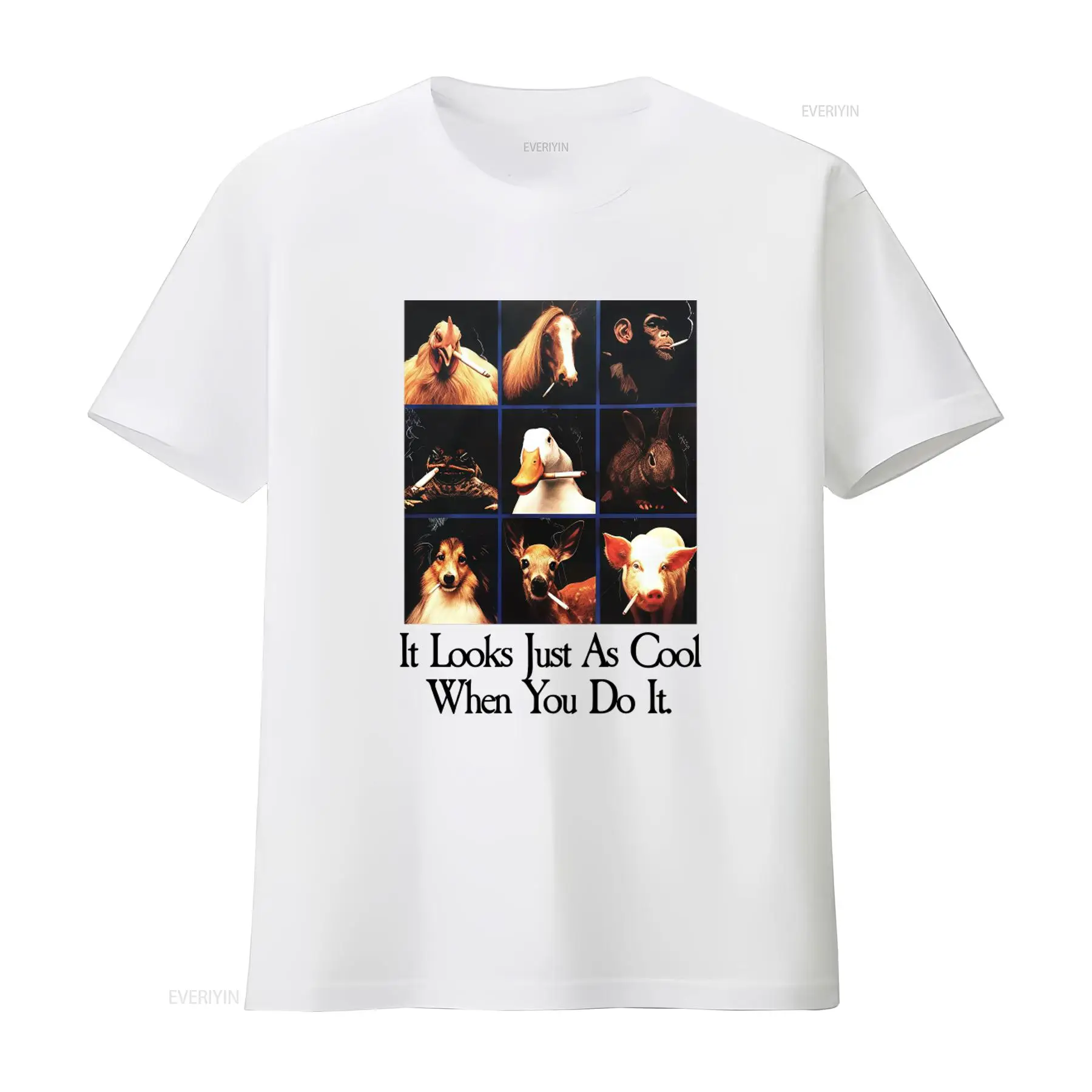 Vintage Fashion Look - Animal Smoking Print T Shirt It