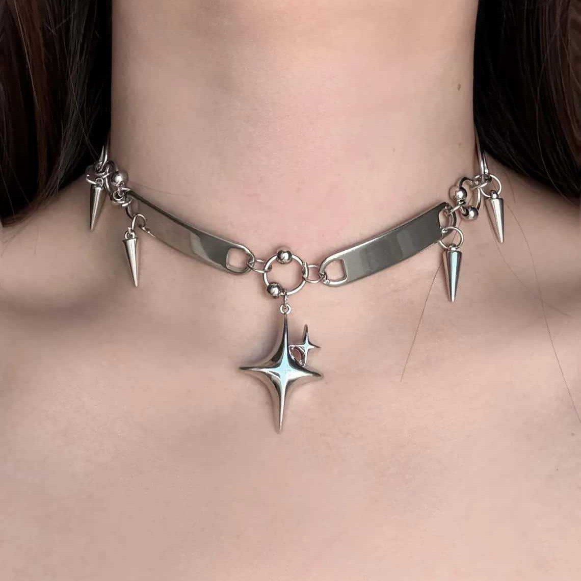 Punk Star Riveted Choker,Rock  - Vintage Fashion Necklace review and price