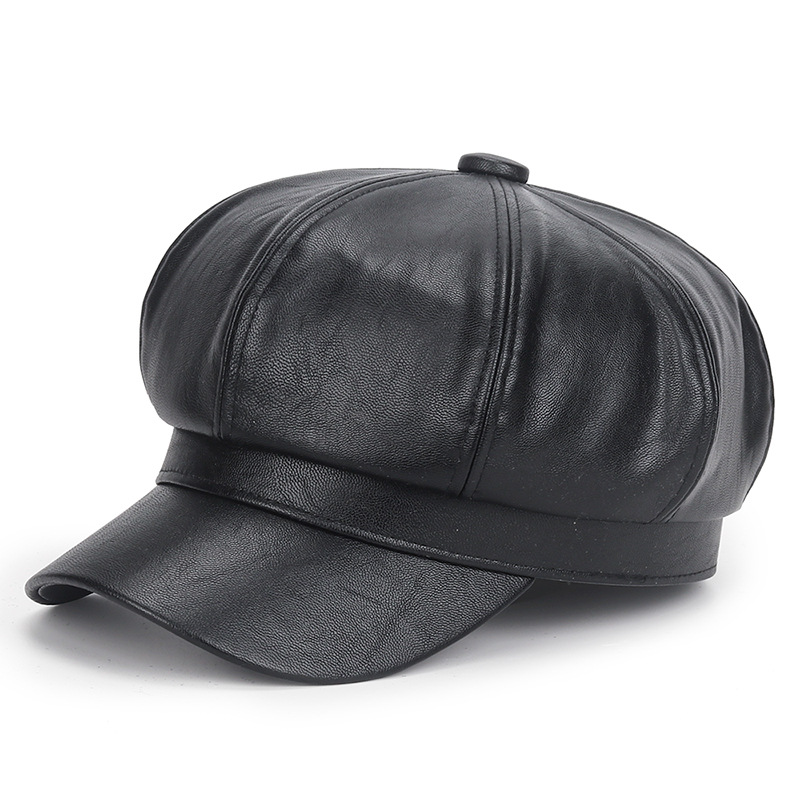 Winter Black PU Leather Hat fo - Vintage Fashion Hats review and price