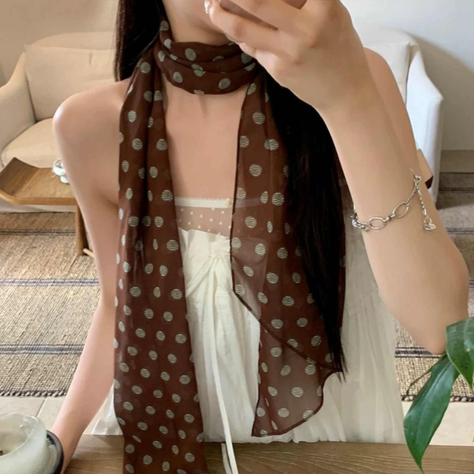Vintage Polka Dot Chiffon Scar - Vintage Fashion Ai review and price