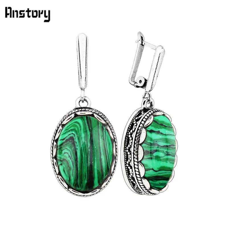 Flower Oval Malachite Dangle E - Vintage Fashion Look review and price