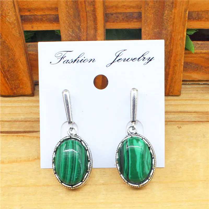 Flower Oval Malachite Dangle E - Vintage Fashion Look review and price