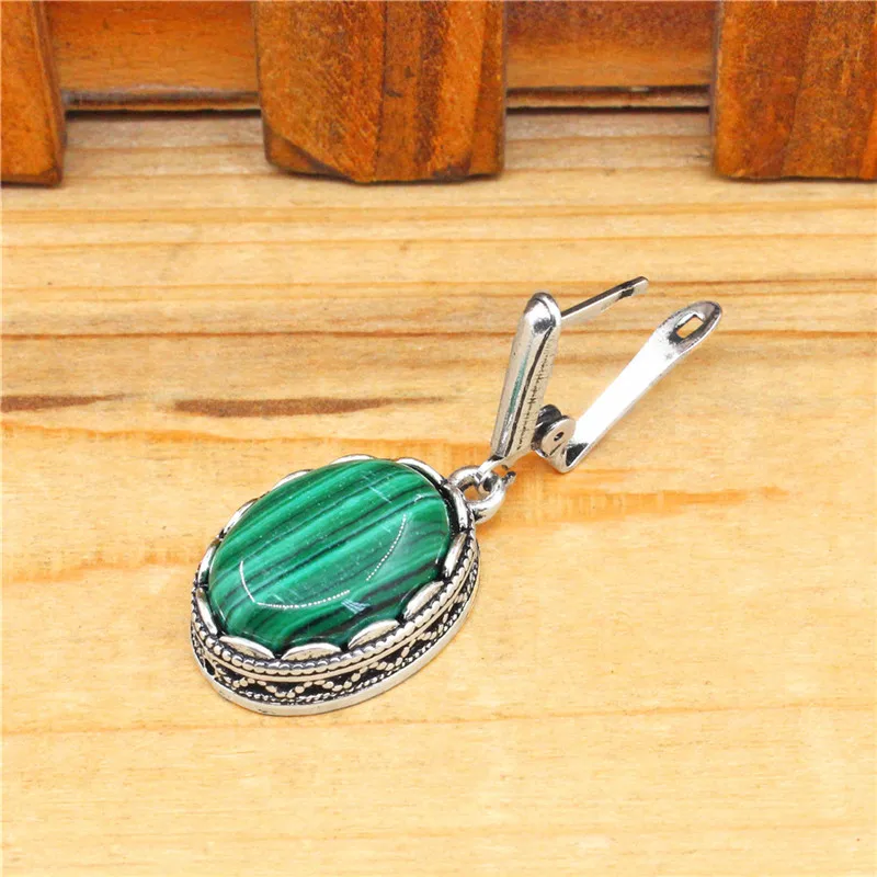 Flower Oval Malachite Dangle E - Vintage Fashion Look review and price