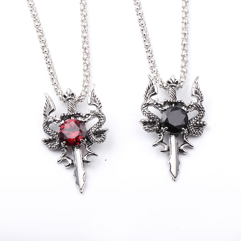 Double Dragon Black Gem Cross  - Vintage Fashion Necklace review and price